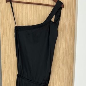Ramona La Rue silk one shoulder halter jumpsuit drawstring waist black Size S